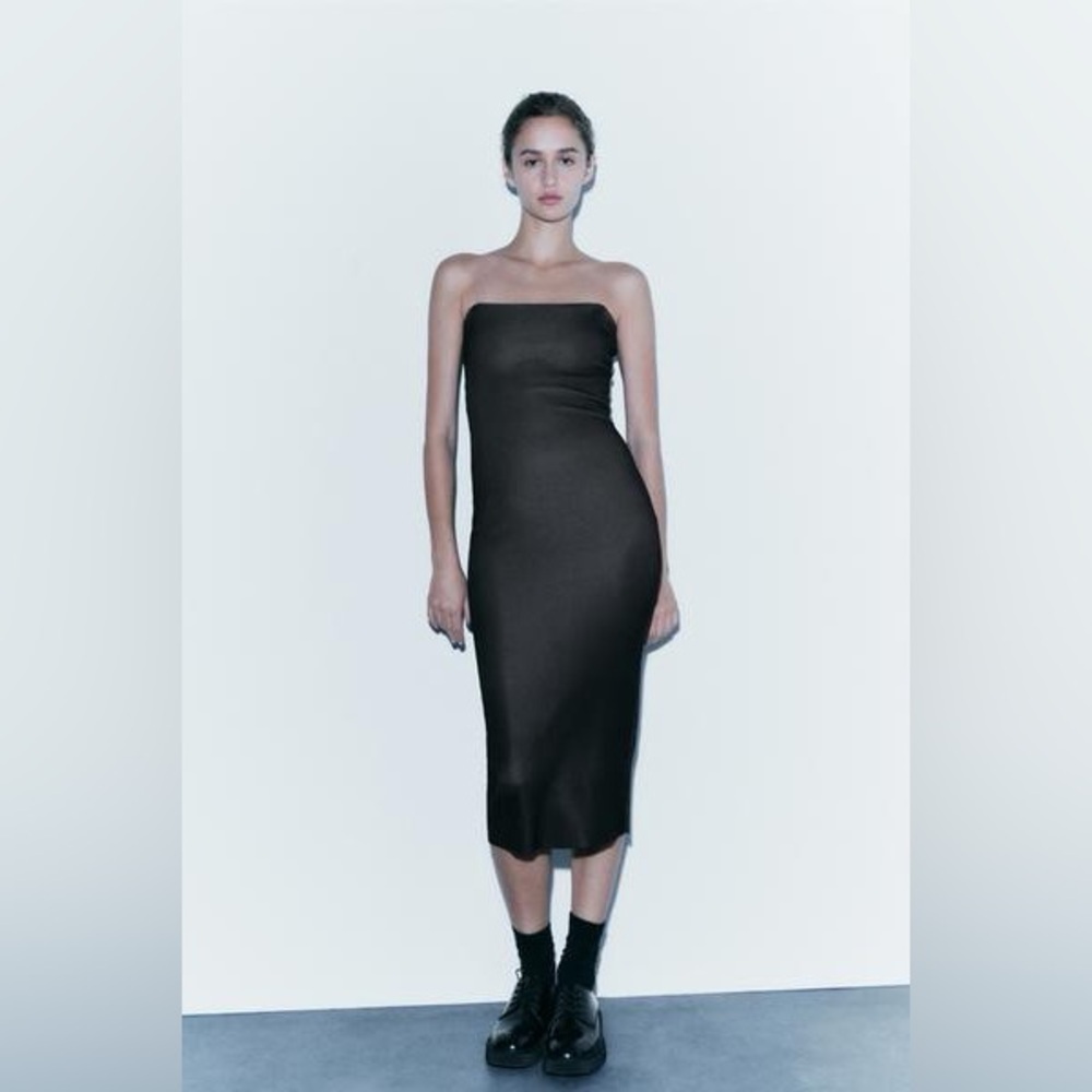 Zara Long Black Strapless Bodycon Dress